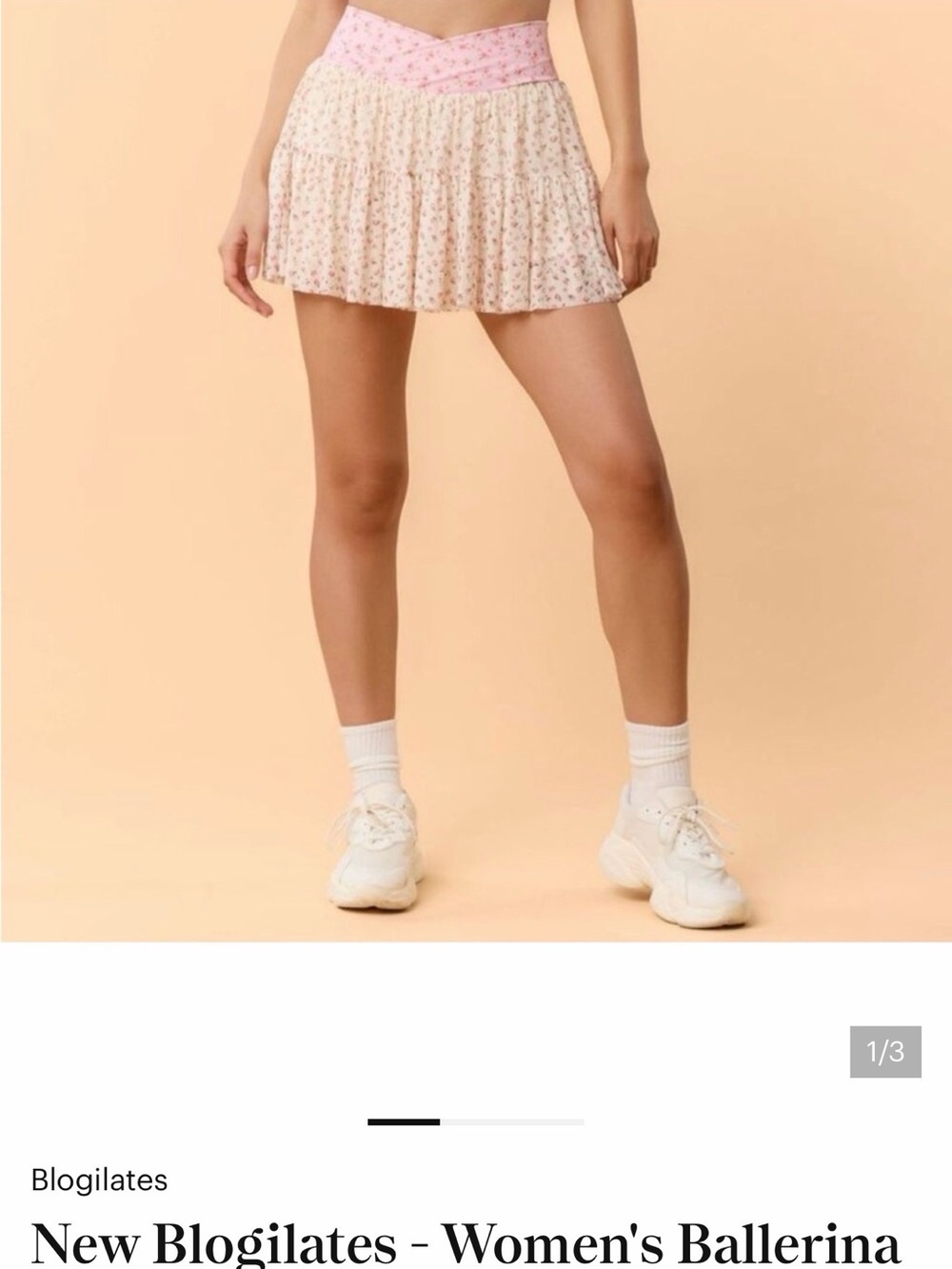 Blogilates 3X Light Pink Floral Tiered Mini Skort with High Waist - Picture 2 of 3